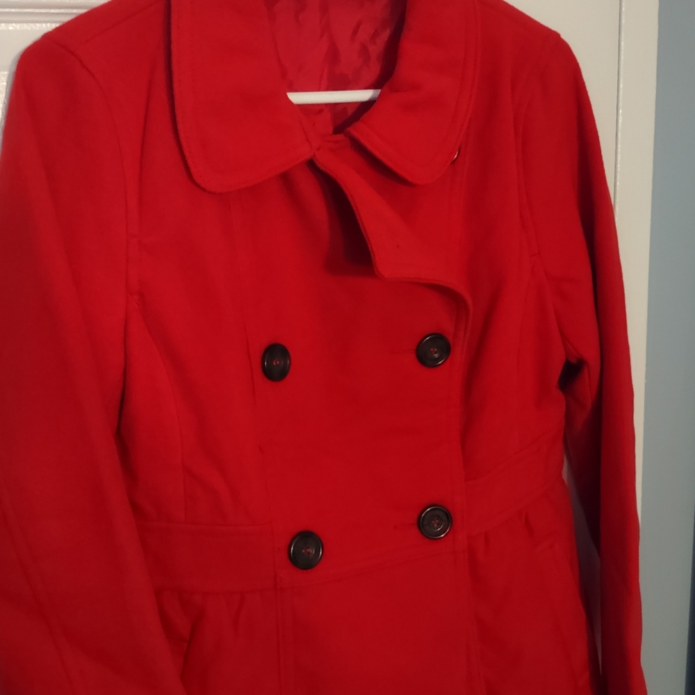 Divided Vibrant Red Pea Coat